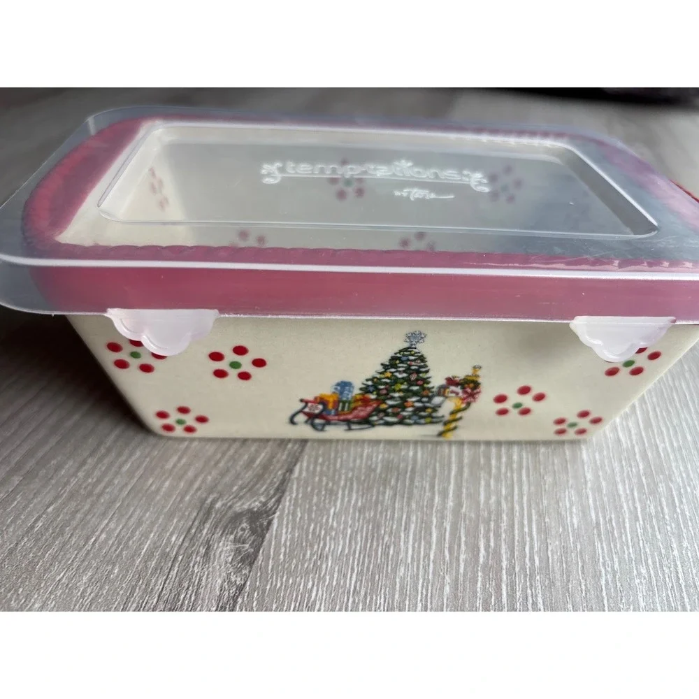 Temp-tations by Tara Holiday 12 oz Ceramic Mini Loaf Pan with Lid Christmas Tree